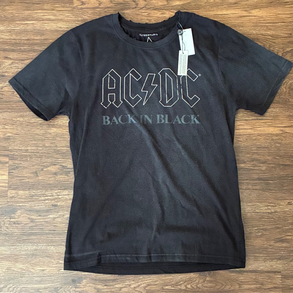 AC/DC Back In Black Tour 1980-81 Band 2 Sided Tee Medium NWT Black Rock Shirt